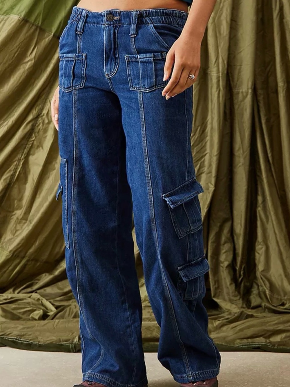 BDG Dark Blue Straight-Leg Cargo Jeans